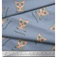 thumbnail image 3 of Soimoi Blue Rayon Crepe Fabric Text & Owl Cartoon Printed Craft Fabric by the Yard 46 Inch Wide, 3 of 3