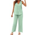 thumbnail image 2 of Puntoco Conjunto de traje de dos piezas con cuello en V y pantalones casuales para mujer, color sólido, sin mangas Puntoco Puntoco-2600, 2 of 9