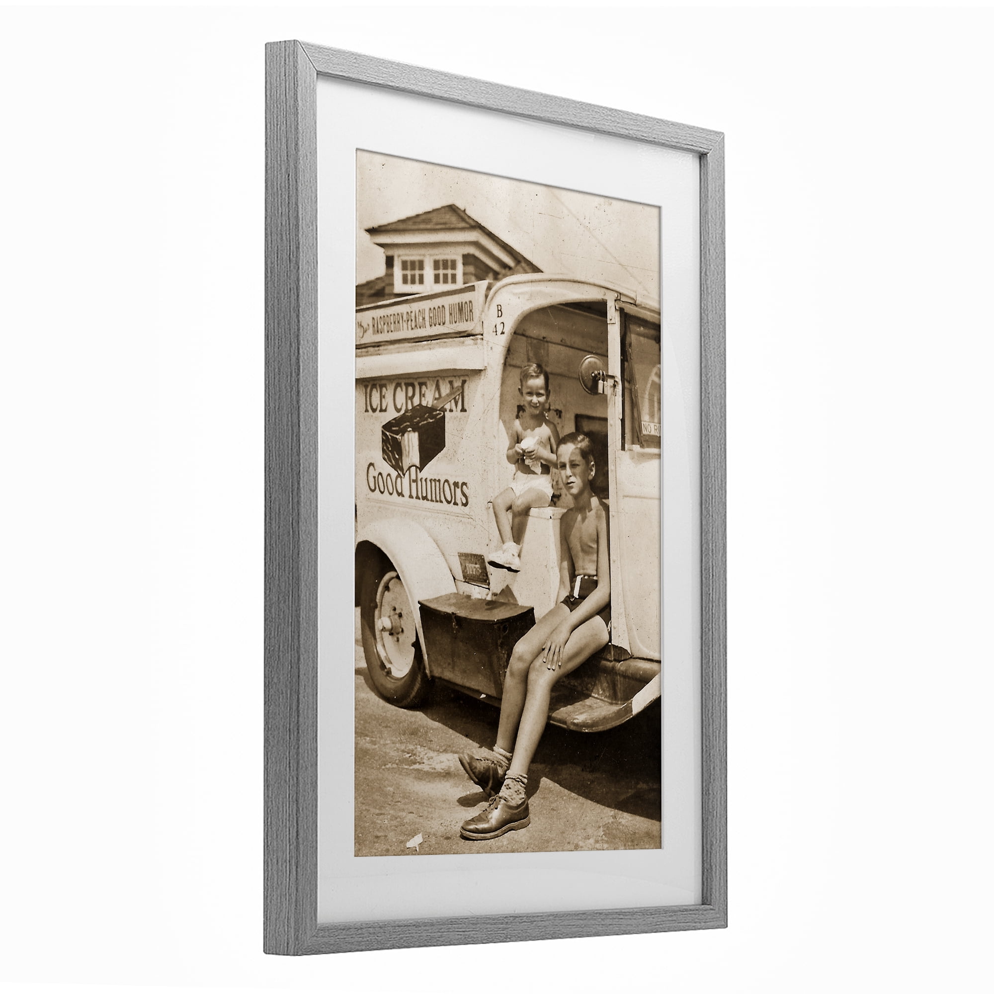 Stupell Industries Vintage Ice Cream Truck Gray Framed Print Under Glass, design by Grotto Studios