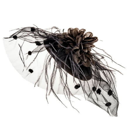 Zad Womens Feather Mesh Fascinator Hair Net Clip Cocktail Hat w/Flower