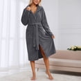 thumbnail image 2 of Arlun Women's Coral Hooded Sleepwear Robes Long Thick Nightgown with Pockets Comfy Soft over the Knee Length Bathrobes Fashion Solid Color Simple Stylish Loungewear Grey One Size, 2 of 6