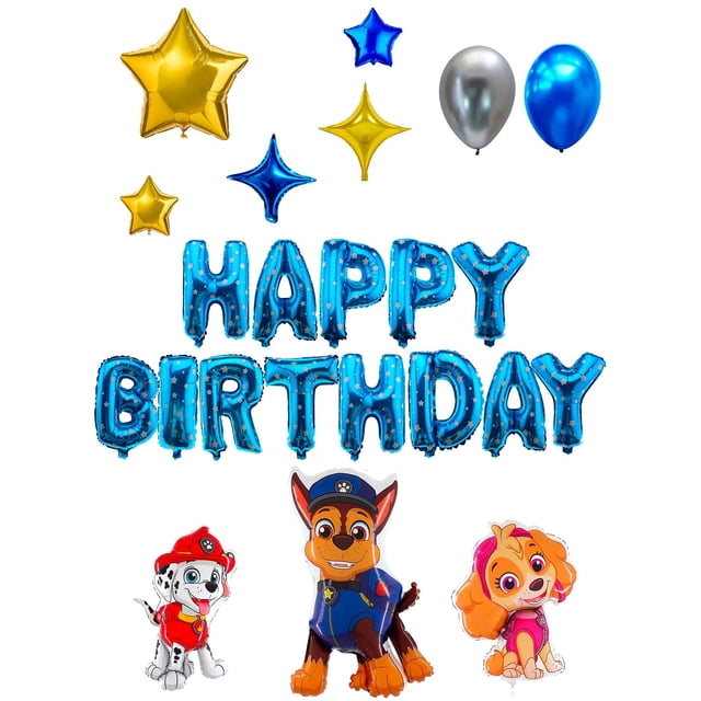 Set De Globos Decorativos Metalicos VIMI Para Cumpleaños Sorpresa Happy Birthday Modelo Perritos