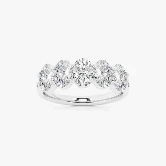 Zoya Jewel 14K White Gold Plated Wedding Anniversary Ring - 1.75 Ct Oval Excellent Cut Diamond Ring - Prong Set 5 Stone Band for Her - Bridal Jewelry