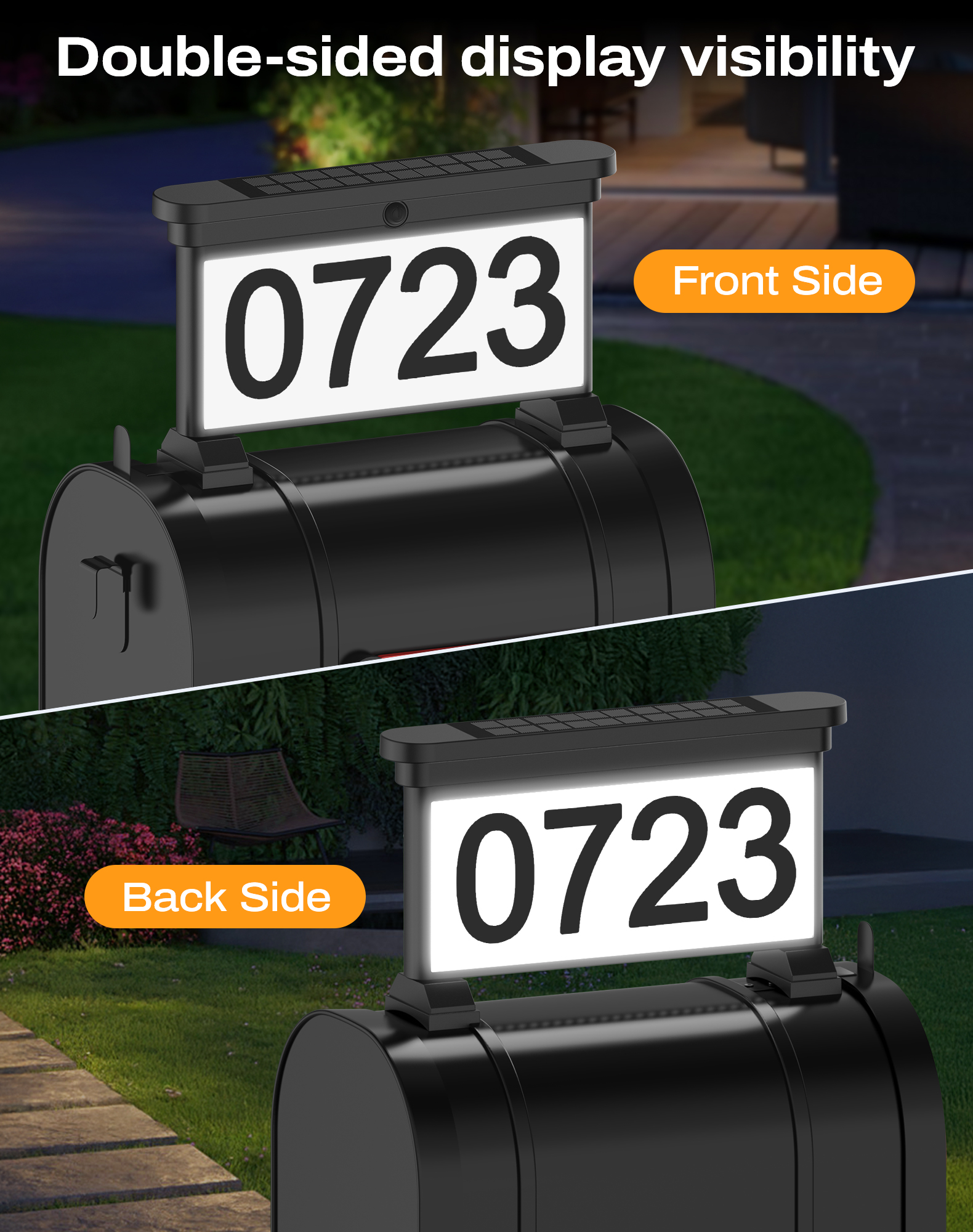 2 IN 1 Solar Address Sign 12 Color Changing Light LED Outdoor Yard Lighted House Numbers Waterproof Illuminated Address Plaque with Stakes 20 LEDs 2 Ways for Outside Street