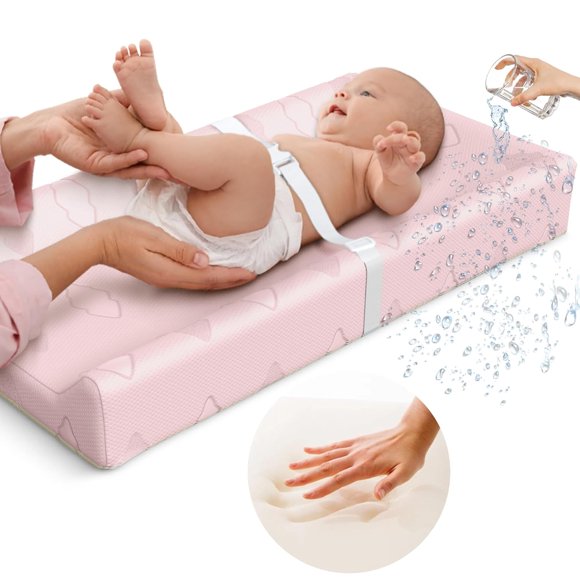 Organic Cotton Contoured Changing Pad by Sleepah ? 100% Waterproof & Non-Slip Soft Breathable & Washable Cover ? Three-Sided Change Pad with Certipur Certified Foam (Pink)