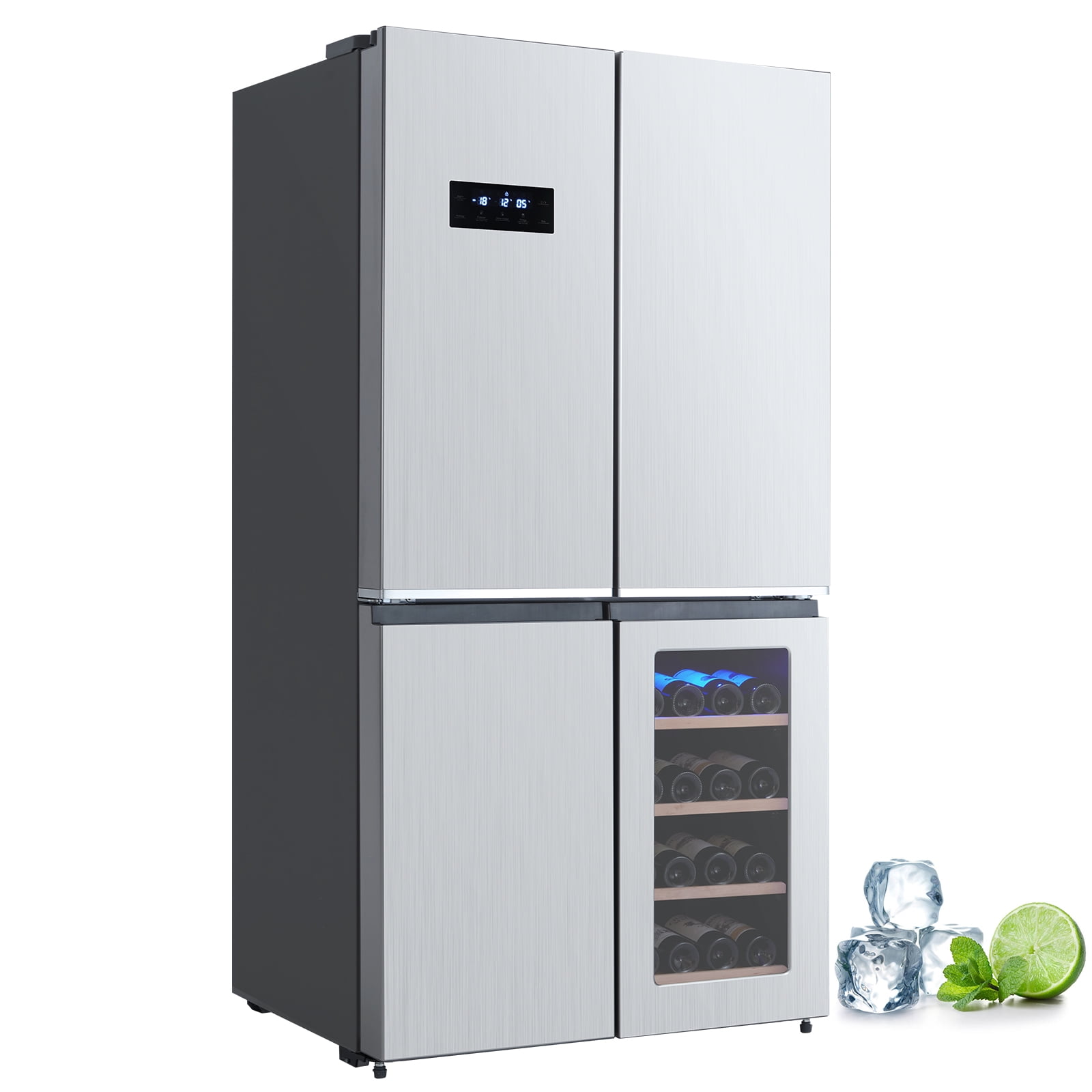 36''H Large Capacity French Door Refrigerator-21 cu.ft Refrigerator with 4 Doors & Wine Cabinet, Dual Ice Maker, Adjustable Glass Shelves