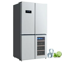 2024 New Stainless-Steel 4 Doors Fridges Kitchen-Freezer - 36 Inch French Door Refrigerator, 21 Cu.Ft. Counter Depth Refrigerator Bottom Freezer with Wine Cabinet and Adjustable Shelves