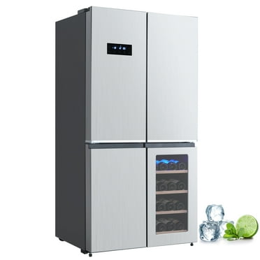 2024 New Stainless-Steel 4 Doors Fridges Kitchen-Freezer - 36 Inch French Door Refrigerator, 21 Cu.Ft. Counter Depth Refrigerator Bottom Freezer with Wine Cabinet and Adjustable Shelves