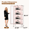 thumbnail image 7 of Polup 66''H Metal Curio Cabinet with 8-Color LED Lights, Vertical Display Cabinet, Pink Storage Cabinet with 4-Tier Shelves & Glass Doors for Home Office, 7 of 7
