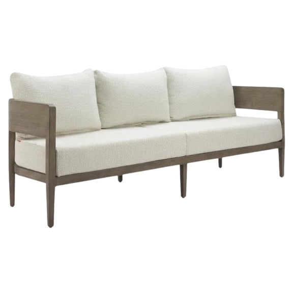 Beige Outdoor Sofa, 3-Seat Patio Couch With Aluminum Frame Design