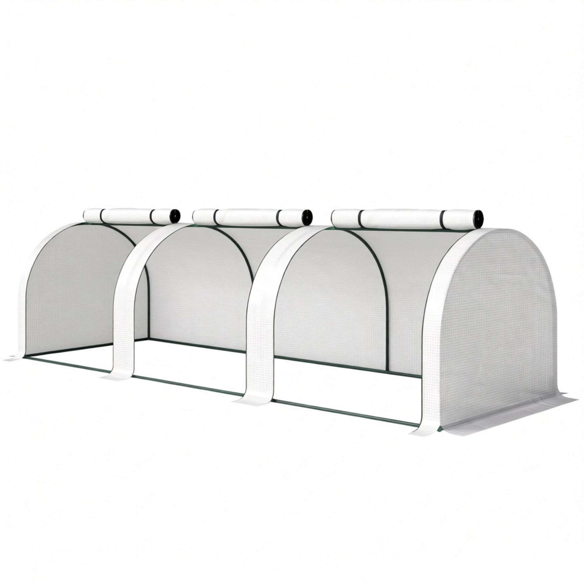 Mini Tunnel Greenhouse, Portable Outdoor Garden Structure, 3 Zipper Doors, Water/UV Resistant PE Cover, White 9.7' x 3' x 2.5'