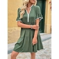 thumbnail image 4 of Women V Neck Flowy Babydoll Dresses 2025 Summer Short Sleeve Swing Shift Loose Casual Summer Mini Tunic Dress Green S, 4 of 9