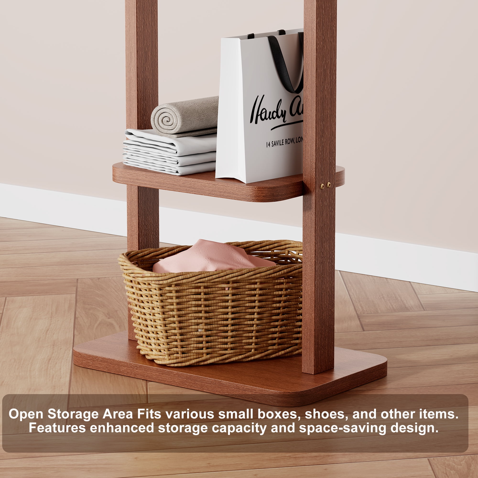 GARITIN Coat Rack and Hall Tree 23.6 Inch, Solid Wood Freestanding Coat Stand with Hooks for Entryway Living Room Bedroom, Walnut