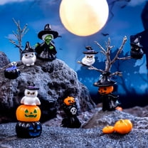 Monebena 12Pcs Halloween Mini Figurines Resin Halloween Miniature Figurines Ghost Skull Witches Owls Pumpkin Tiny Ornaments for Crafts Horror Garden Dollhouse Bonsai Party Halloween Decoration