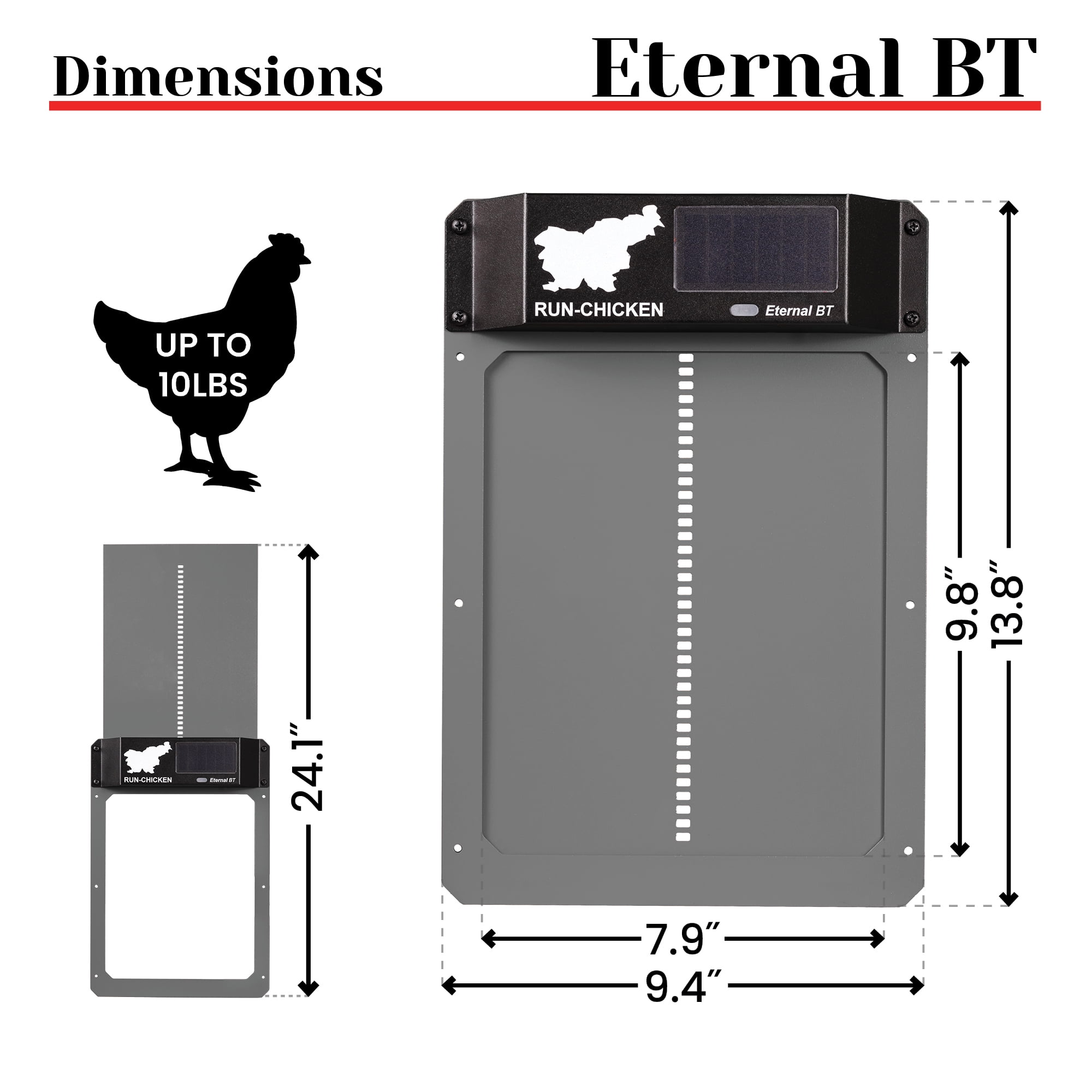 Eternal BT RUN-CHICKEN Door – Solar-Powered Automatic Coop Door with Bluetooth Control (Gray)