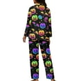 thumbnail image 2 of Renewold Halloween Button Down Pajama Sets Women Colorful Creepy Pumpkins Bats Scoop Neck Home Wear Shirt 2 Pieces Skin Friendly Walking Yoga Loungewear Pj Size 4XL, 2 of 6