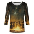 thumbnail image 4 of Riecok 3/4 Length Sleeve Women's Shirts Crewneck Witch Printed Tunic Tops Casual Basic Blouses Multicolor S, 4 of 4