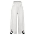 thumbnail image 2 of Women's Wide Leg Pants Fashion Embroidery Prints High Waisted Cotton Linen Side Pleated Pants Casual Loose Straight Trousers with Pockets White L, 2 of 6
