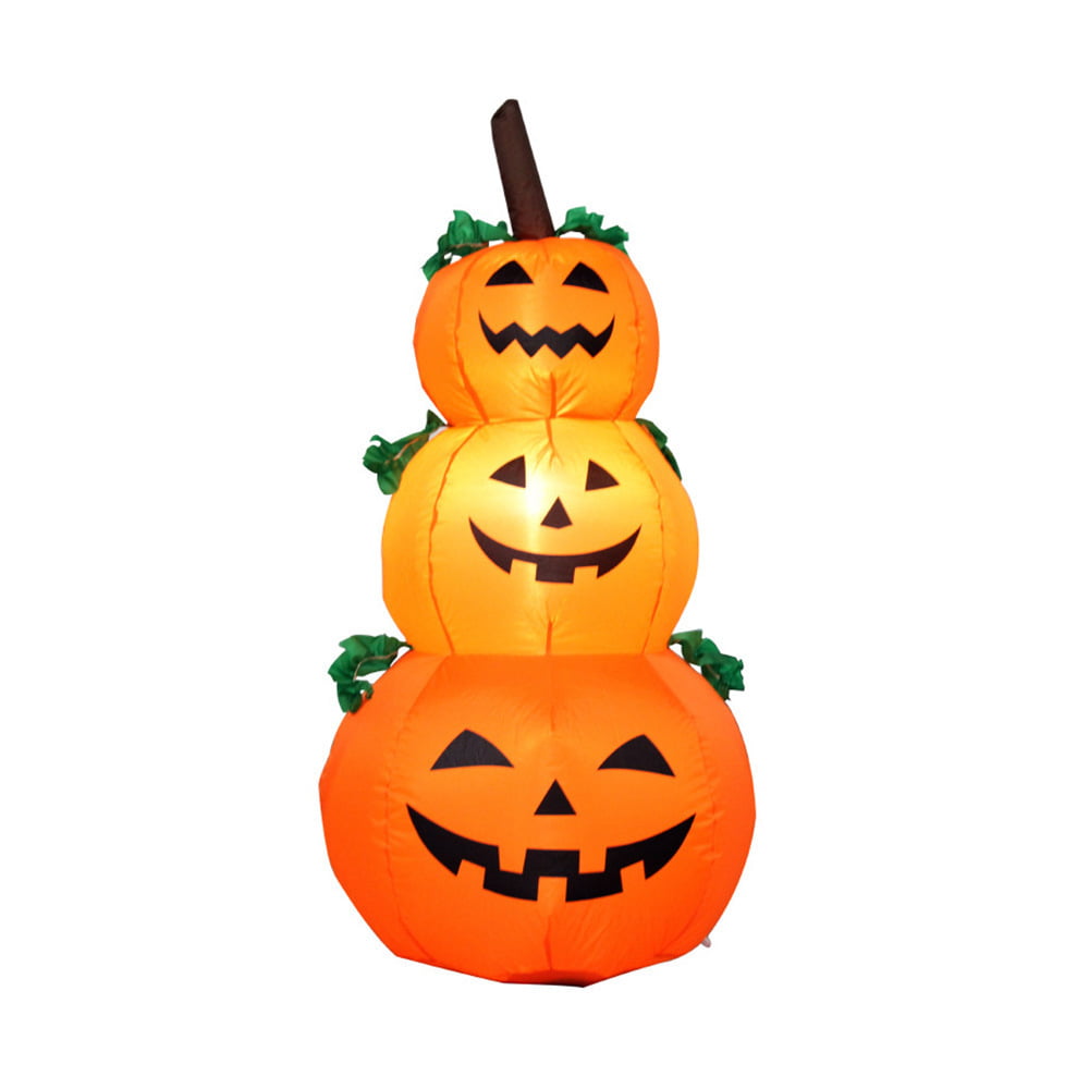 48" Inflatable Lighted 3 Stack Halloween Pumpkin,Lighted with Blower and Stakes 