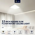thumbnail image 4 of 12 Inch LED Square Slim Flush Mount Ceiling Light, 3000k/4000k/5000k, 24W,1920LM, Dimmable, Damp Location for Bedroom, Kitchen, Office,Closet,Laundry Room (1, 12 inch), 4 of 7