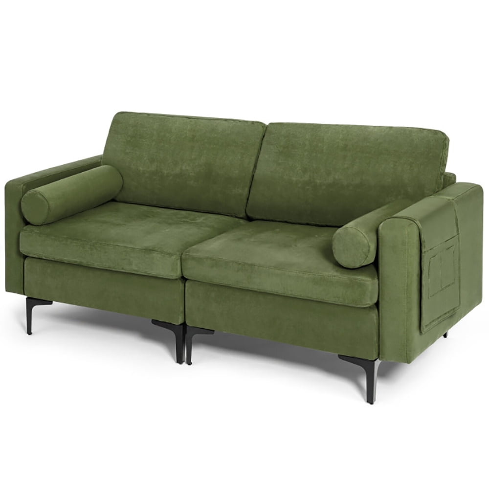 Finihen Sectional Sofa Couch, Loveseat Sofa, Modern Loveseat Sofa with 2 Bolsters and Side Storage Pocket, for Living Room, Army Green Finihen Sectional Sofa Couch, Loveseat Sofa, Modern Loveseat Sofa with 2 Bolsters and Side Storage Pocket, for Living Room, Army Green