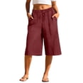 thumbnail image 2 of Gamivast Linen Capri Pants for Women Cropped Wide Leg High Waisted Flowy Pants Drawstring Elastic Waist Culotte Pants with Pockets for Vacation Casual Days Breathable Lounge Beach Wear, 2 of 6