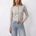 thumbnail image 7 of TOUMENY Women's Cropped Cardigan Button Down Round Neck Long Sleeve Knit Sweater Casual Slim Fit Lightweight Fall Winter Cozy Cardigans Gray XL, 7 of 7