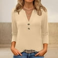 thumbnail image 2 of Diufon Womens Tops 3/4 Sleeve V Neck Button Down Shirts Business Casual Outfit Basic Tees Solid Color Fall Top, 2 of 6
