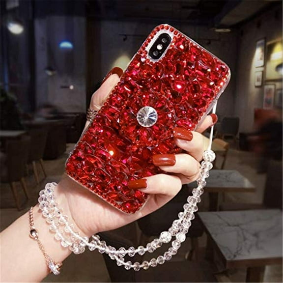 Diamond Case for iPhone 12 Pro Max,3D Handmade Diamond Kickstand Rhinestone Bling Diamond Glitter Case for iPhone 12 Pro Max 6.7 Inch (Red)