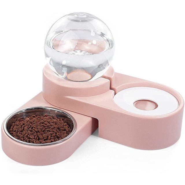 Juego de tazones para mascotas con dispensador de agua automático 2 en 1, tazón de alimentación de acero inoxidable duradero y desmontable, botella de agua para perros sin derrames y plato para gatos, cachorros y perros pequeños MFZFUKR YZY450-2