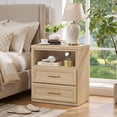 thumbnail image 4 of JOAXSWE 24" Wide Nightstand, Farmhouse 2 Drawer Bedside Table with Charging Station and Open Storage Shelf, Wood End Table for Bedroom, Natural, 4 of 7