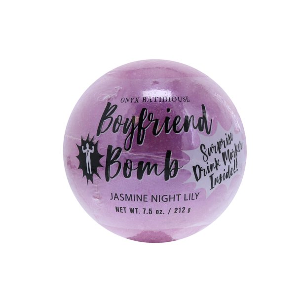 Onyx Bathhouse Boyfriend Jasmine Night Lily Bath Bomb with Surprise Drink Hanger Inside, 7.5 Oz