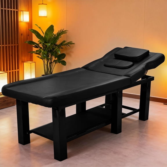Professional Massage Bed 73 Inch, Table Salon, Faux Leather Stationary Physical Therapy Table, Spa Facial with Adjustable Backrest, Steel Frame