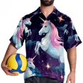 thumbnail image 4 of Starry Unicorn Men's Short Sleeve Button Down Hawaiian Shirts for Summer Beach Casual Printed Style, 4 of 6