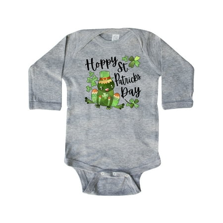 

Inktastic Hoppy St. Patrick s Day Cute Frog with Clover Gift Baby Boy or Baby Girl Long Sleeve Bodysuit