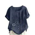 thumbnail image 1 of Vestidos Casuales Para Mujer, Blusas De Mujer De Moda Blusa informal de lino con cuello redondo, manga corta y botones para mujer, 1 of 3