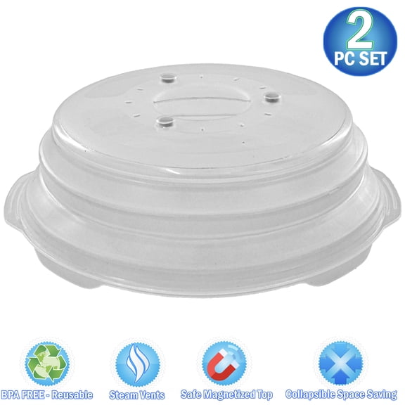 2 Microwave Collapsible Magnetic Cover Splatter Guard & Food Lid 12" 3-in-1 Hovering Anti-Splatter Shield Guard Oven Cooking, Sticks To Top, Vents, & Space Saving - For Dish, Plate, Bowls & More