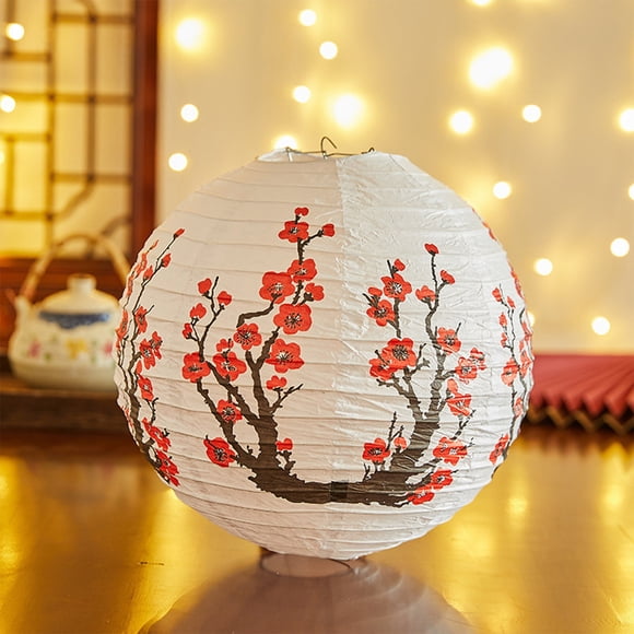 Faroles de Papel Blancos con Diseños Clásicos y Tradicionales de Wintersweet para Decoración Primaveral | Ligeros y Fáciles de Instalar | Buena Transmisión de Luz | Diseño Plegable | 30 X 30 Cm | 1 U