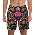 thumbnail image 3 of Uemuo Colorful Floral Embroidery Mexican Pattern Mens Swim Trunks Quick Dry Board Shorts with Mesh Lining, Stretch Beach Shorts Quick Dry No-Chafing Board Shorts-Small, 3 of 9