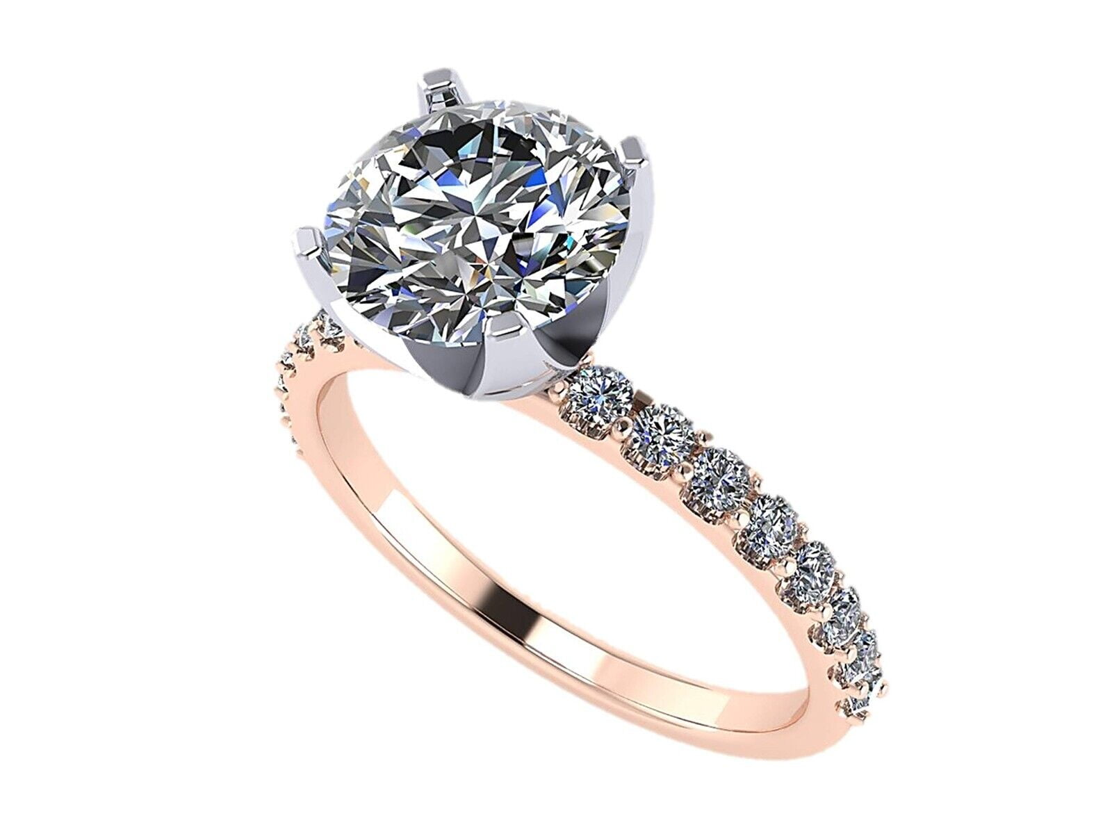 Round Cut Zirconia Solitaire W/ Side CZs Engagement Ring 10.0mm (4.00ct)  10K Rose Gold Size 4.5