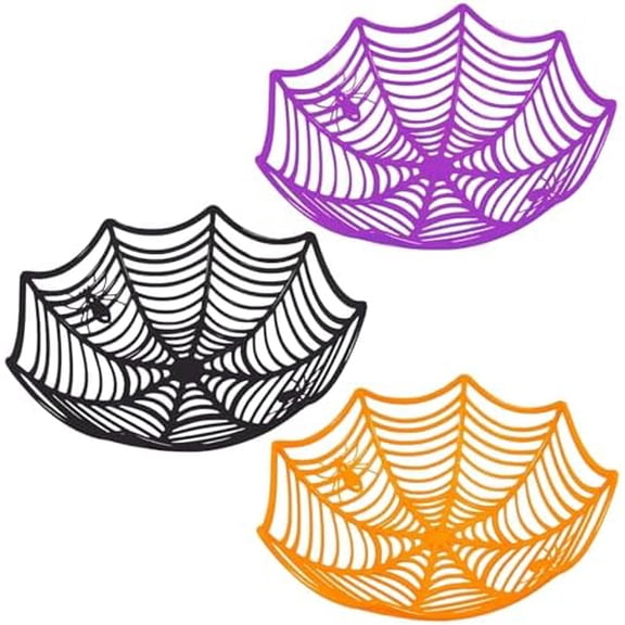 3 Pcs Halloween Candy Bowl Set, Spider Web Candy Basket Tableware Decorations for Table Desk Haunted House Trick Or Treat Party Supplies Favors