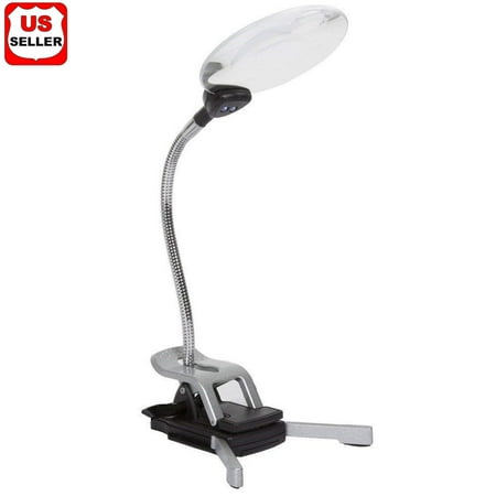 Light Magnifier Lamp - LED Light Large Lens Lighted Lamp Top Desk Magnifier Clamp Clip Magnifying Glass