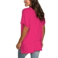 thumbnail image 4 of Women's V Neck T Shirts Casual Rolled Short Sleeve Side Split Summer Tops Loose Fit, 4 of 5
