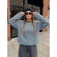 thumbnail image 3 of Women's Oversized Striped Long Sleeve Shirt Crewneck Tops Drop Shoulder Y2K Fall Clothes, 3 of 9