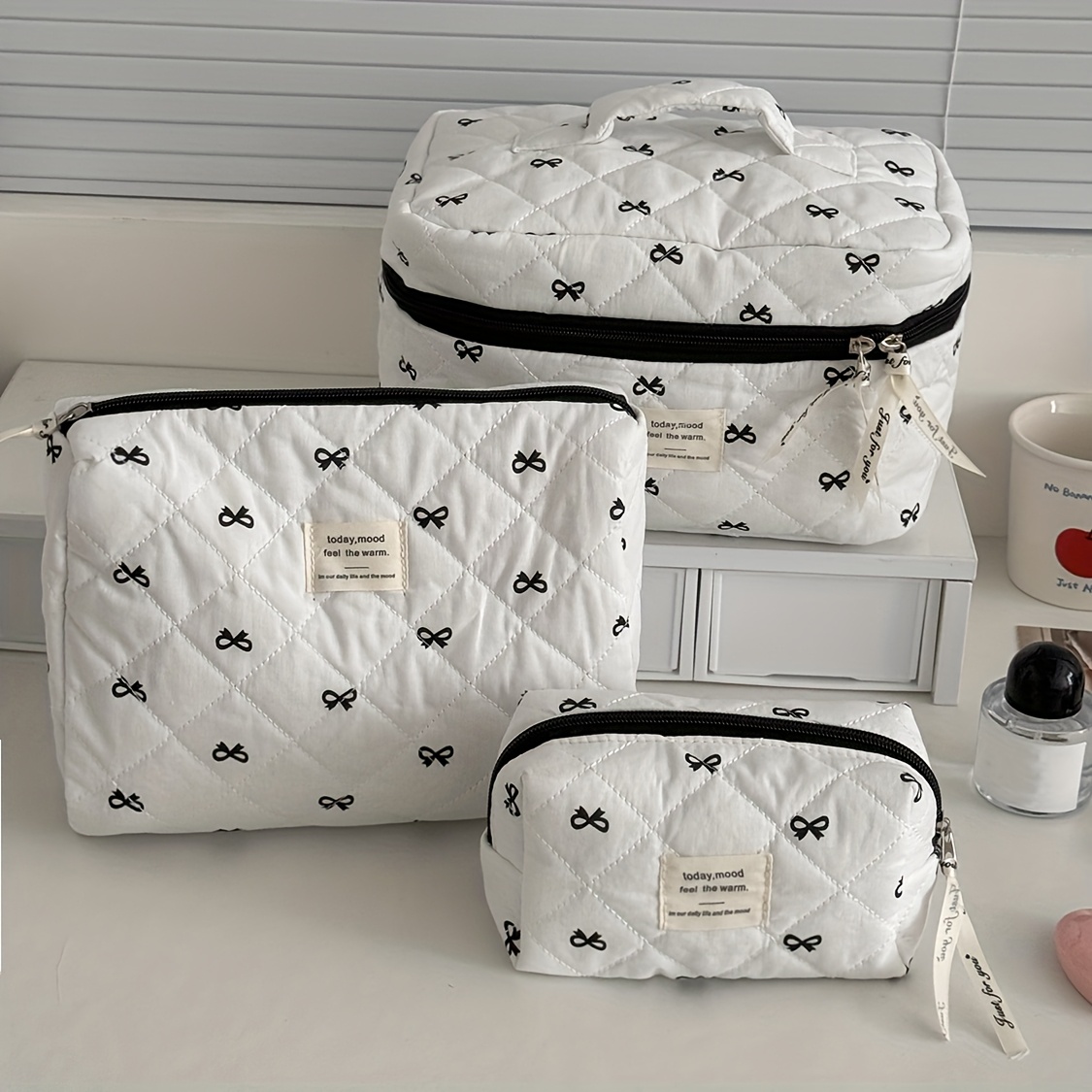 3pcs Set Pink Sweet Bow Makeup Bag Cosmetic Organizer Travel Toiletry Pouch with Large Capacity, Portable Minimalist Design for Daily Use or Trips, Makeup Travel Bag