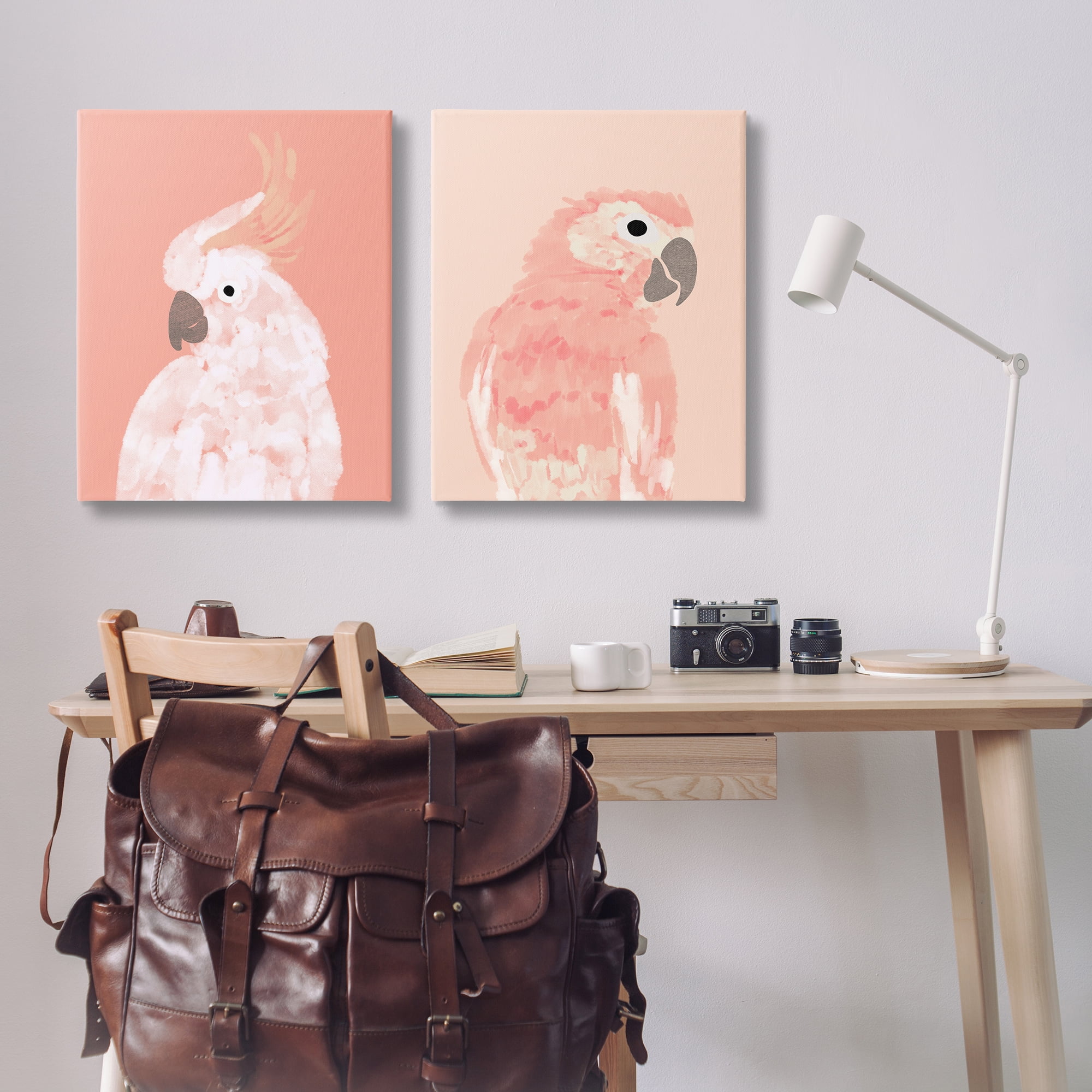 Stupell Industries Peach Cockatoo Parrot Profile Animals Painting Wrapped Canvas Art Print Wall Art, 24 x 30, Set of 2