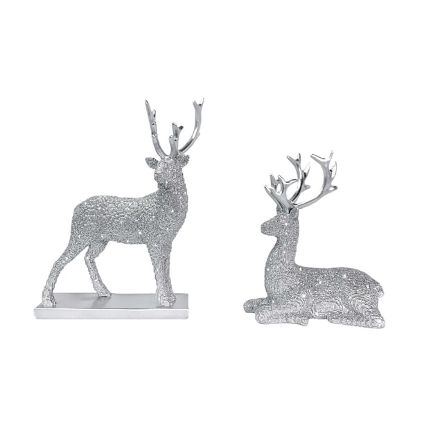Estatua de reno, figuritas de ciervo, decoración divertida para escritorio, estatua de alce y ciervo de resina Plata