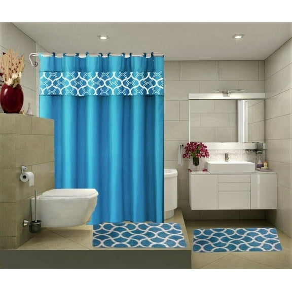 Bathroom Collection Geometric Home Decor Aqua Geometric 100% Polyester Shower Curtain & Liner Type 72 x 72 Inch 15 Count