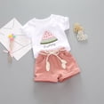 6T Girls Clothes Toddler Girl Short Sleeve Letter Watermelon Print T Shirt Top Shorts Set for 0 To 4 Years 10 Year Old Girl Clothes Girls Short Sets Girls Summer Outfits Size 10-12(Pink,110)