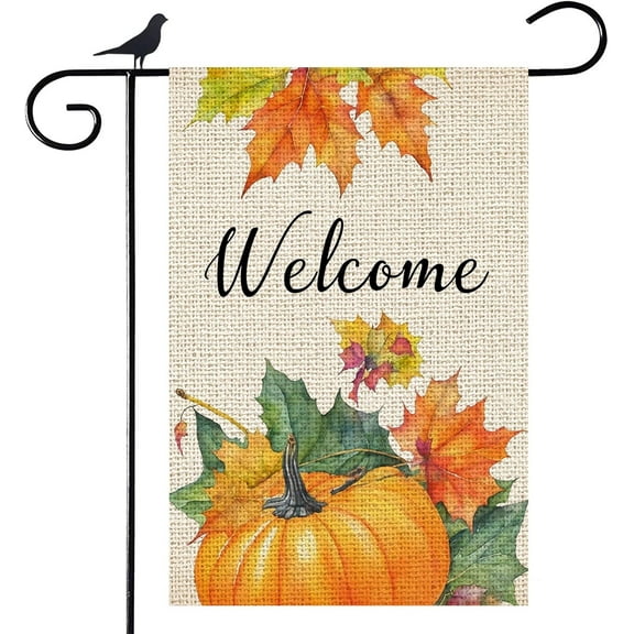 Welcome Fall Garden Flag - Double Sided 12.5 x 18.5 Inch Outdoor Yard Decor, Pumpkin Maple Leaves Seasonal Thanksgiving Decorations for Outside